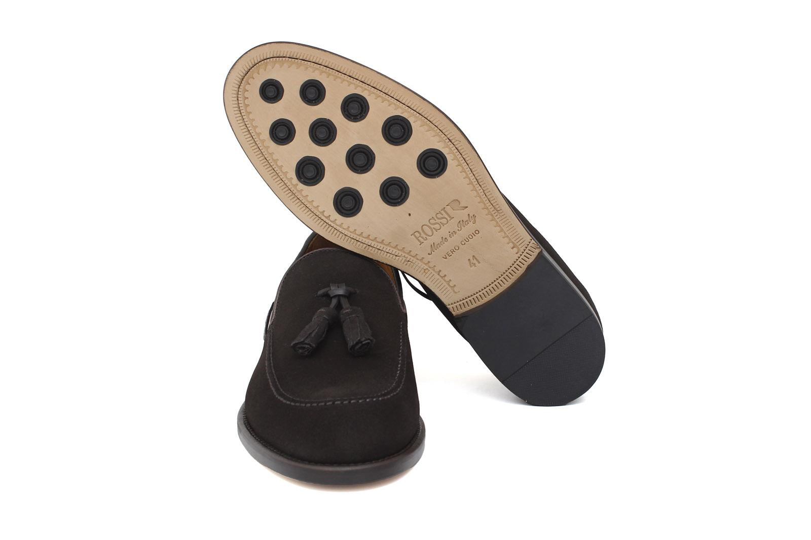 Mocassino con nappine in camoscio testa di moro e fondo cuoio antiscivolo 7393CCRIM 42 ROSSI 