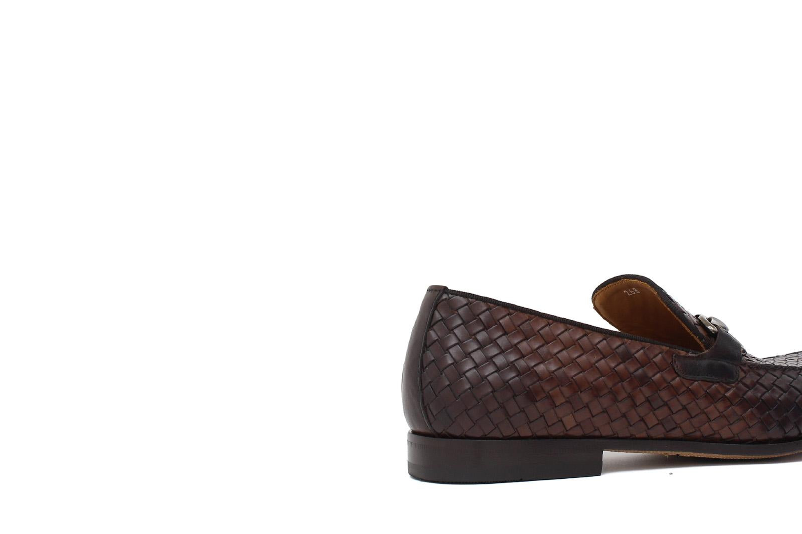 Mocassino lavorazione a sacchetto intero in vitello intrecciato marrone con fondo in cuoio antiscivolo cucito blake 268VCCA 353 ROSSI 