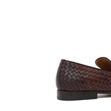 Mocassino lavorazione a sacchetto intero in vitello intrecciato marrone con fondo in cuoio antiscivolo cucito blake 268VCCA 353 ROSSI 