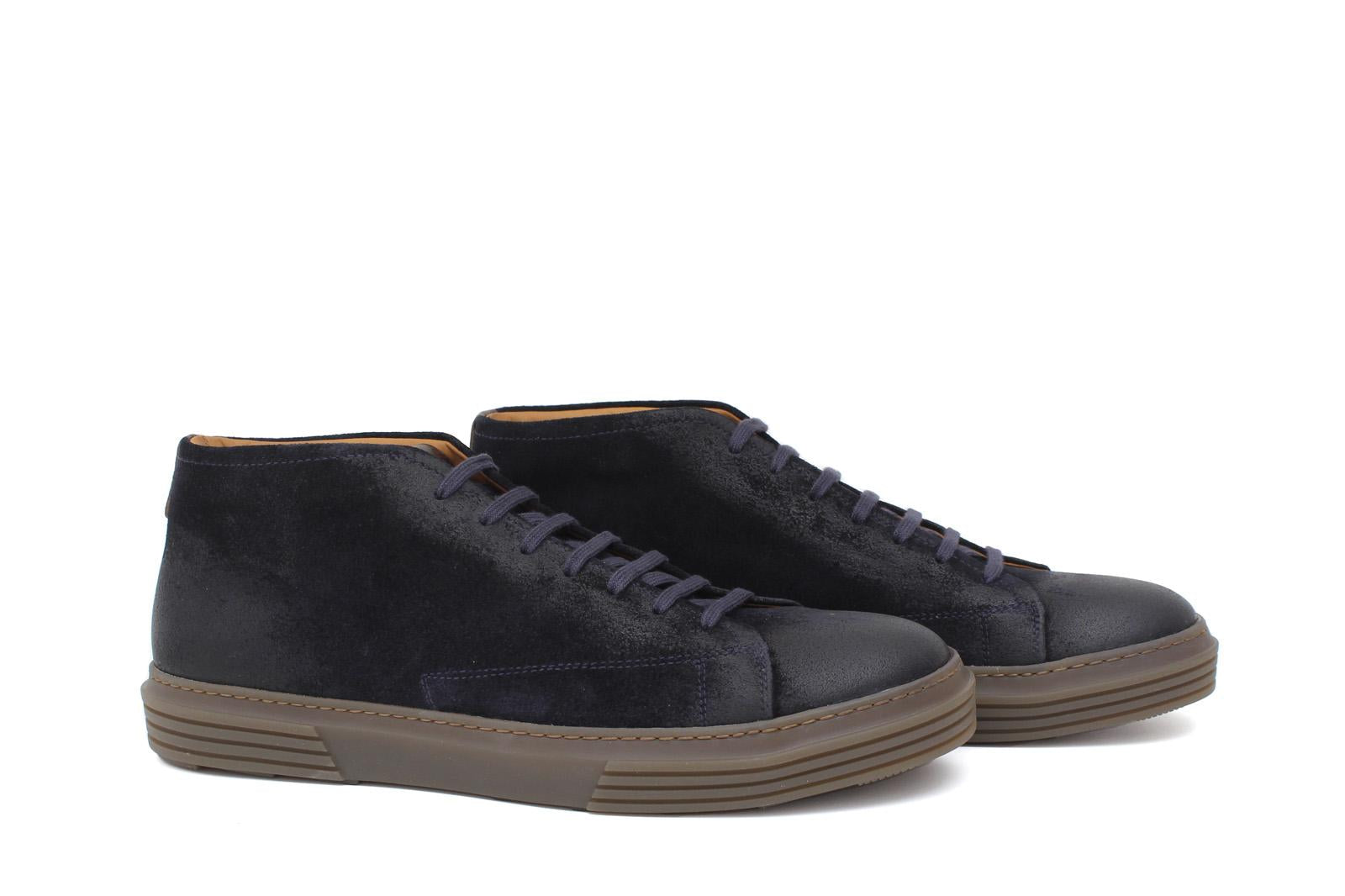 Sneakers polacchino in camoscio anticato blu con fondo in gomma 110PHSSB 388  UN ROSSI 