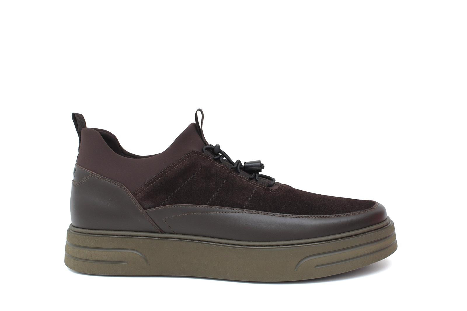 Sneakers streach in pelle e camoscio testa di moro con fondo gomma leggera 1291POLTM 150 ROSSI 