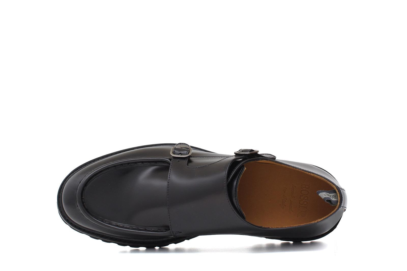 Doppia fibbia in vitello spazzolato nero e fondo gomma leggera 882CALNE 12 ROSSI 