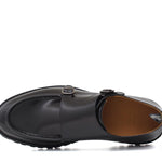 Doppia fibbia in vitello spazzolato nero e fondo gomma leggera 882CALNE 12 ROSSI 