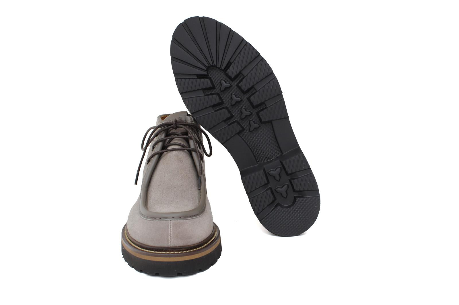 Polacchino stringato modello ingegnere in camoscio e profili in pelle color roccia con fondo in gomma leggera 1253PCHSC 120 ROSSI 