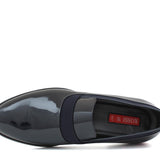 Mocassino in vernice blu con riporti in raso con fondo cuoio antiscivolo 246CGVB 124  UN ROSSI 