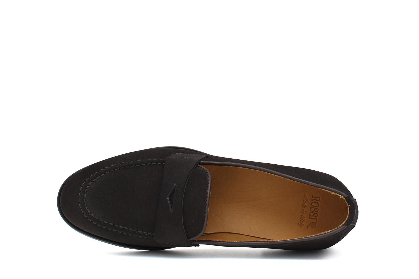 Mocassino donna con bandina in camoscio rasato testi di moro e fondo in cuoio 1/2 gomma D205CRIMOG 25 ROSSI 