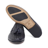Mocassino a sacchetto intero intrecciato nel colore blu sfumato con fondo cuoio antiscivolo 265VITCBL 518 ROSSI 