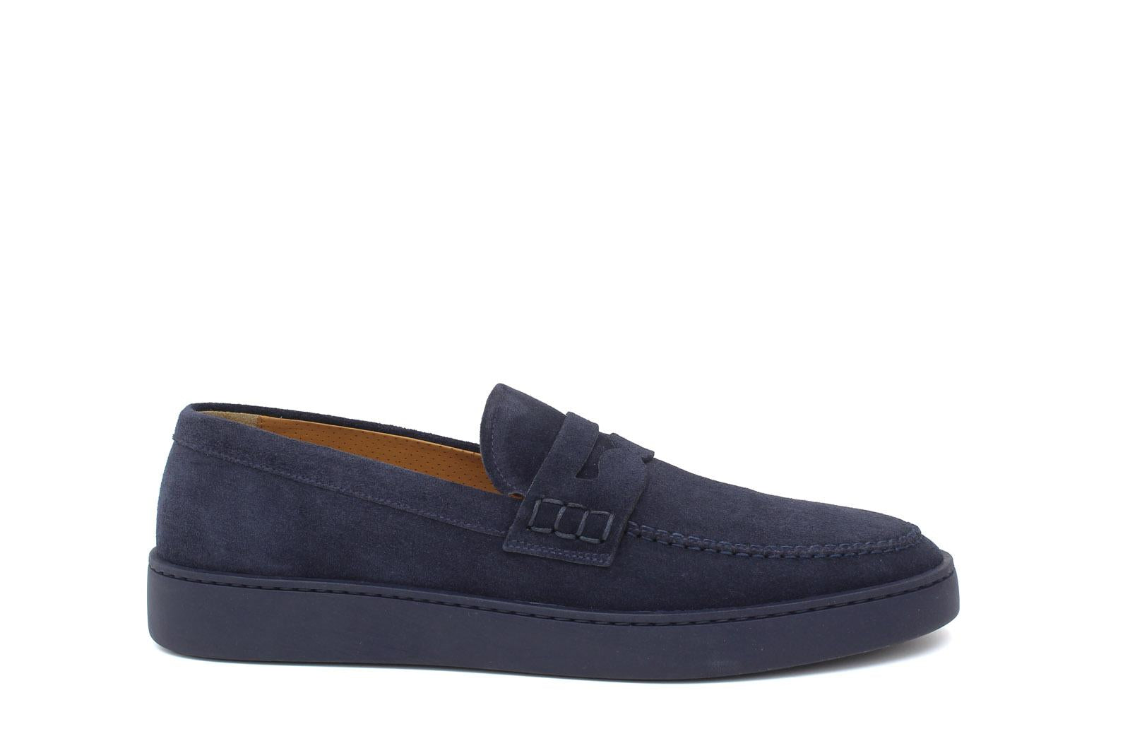 Slip-on in camoscio blu con fondo in gomma cucito 645FBLU 56 ROSSI 