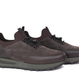 Sneakers in vitello morbido testa di moro con riporto in camoscio con fondo gomma verdone 925POLM 107 ROSSI 