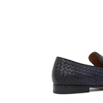 Mocassino lavorazione a sacchetto intero in vitello intrecciato blu con fondo in cuoio antiscivolo cucito blake 268VCBLU 260 ROSSI 