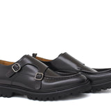 Doppia fibbia in vitello spazzolato nero e fondo gomma leggera 882CALNE 12 ROSSI 