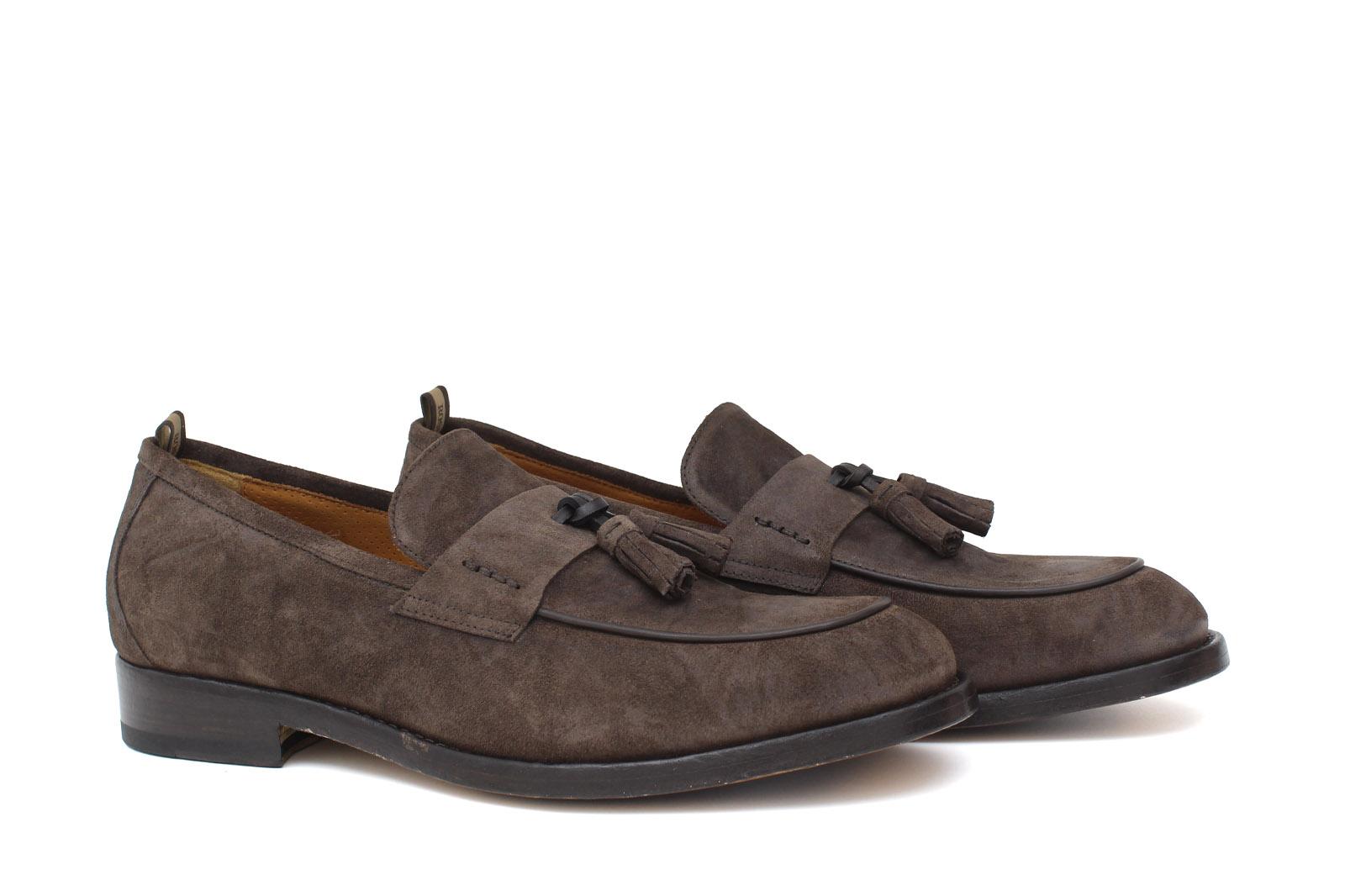 Mocassino in camoscio lavato testa di moro con fondo in cuoio antiscivolo lavato 1063VTES 118  UN ROSSI 