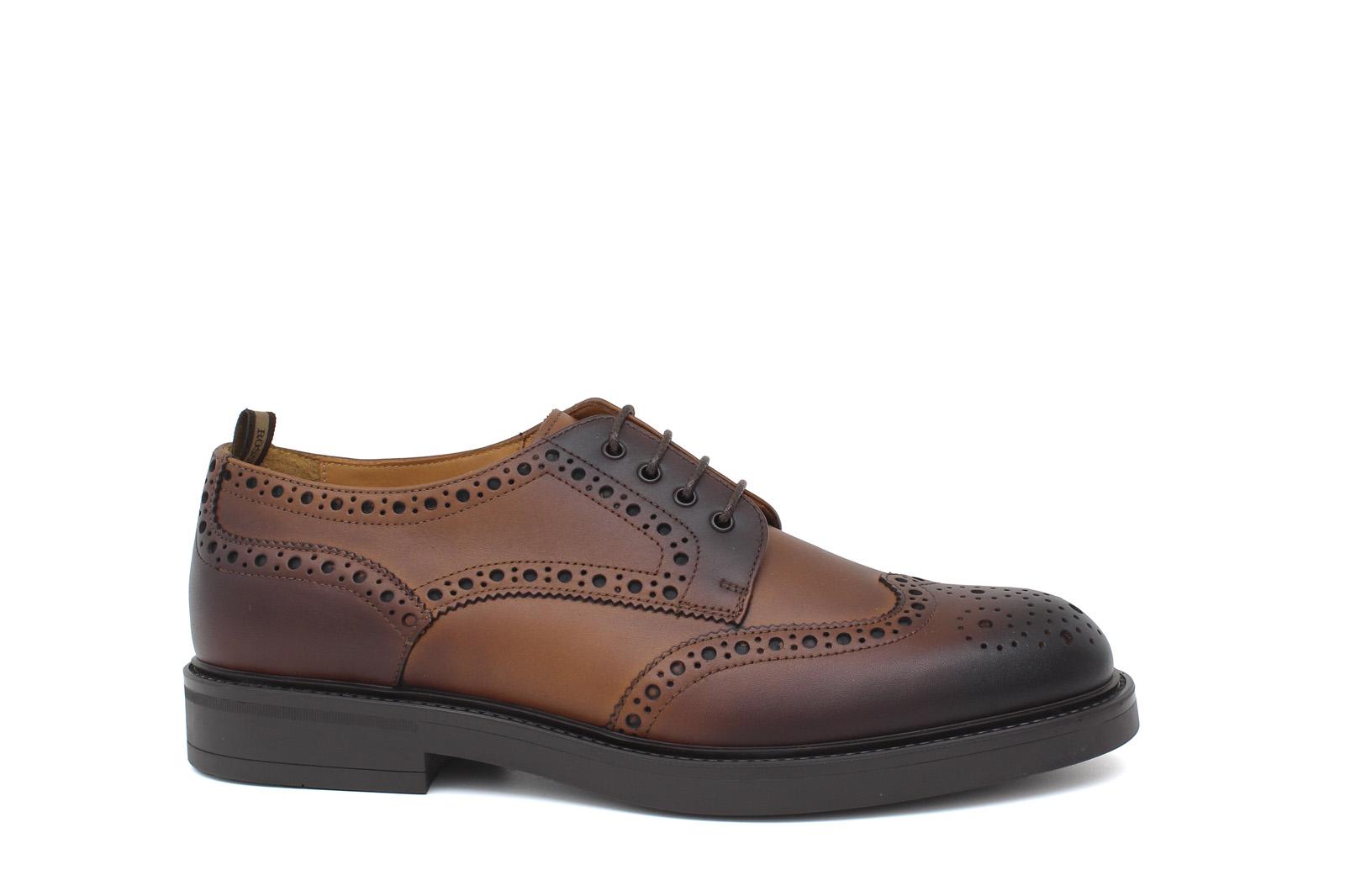 Derby stile inglese in vitello anticato color cuoio con fondo in gomma 164RBOSC 201 ROSSI 