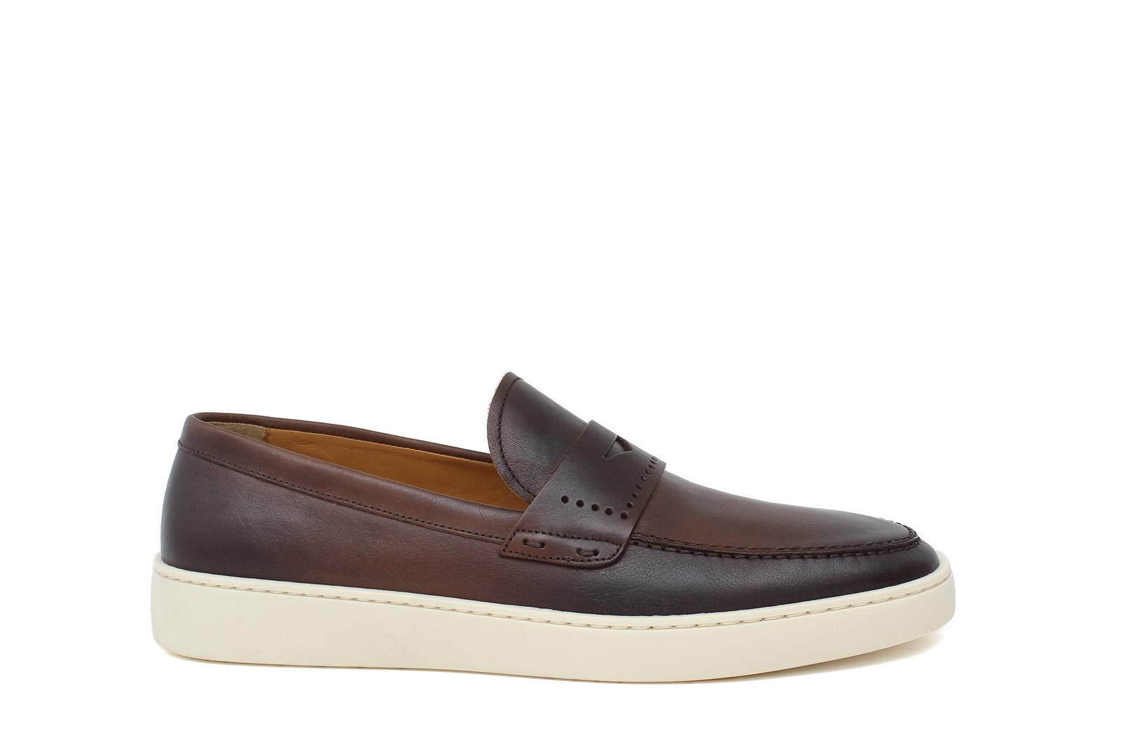 Slip on in vitello naturale colore marrone sfumato con fondo in gomma 1037DIXCAS 422 ROSSI 