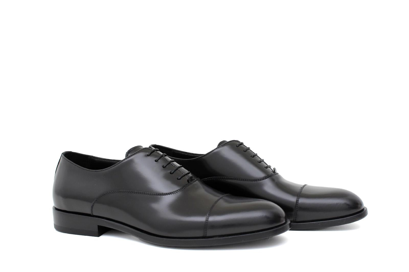 Francesina con puntalino in vitello spazzolato nero con fondo in  cuoio<BR/> 300TNER 635 ROSSI 