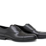 Francesina con puntalino in vitello spazzolato nero con fondo in  cuoio<BR/> 300TNER 635 ROSSI 
