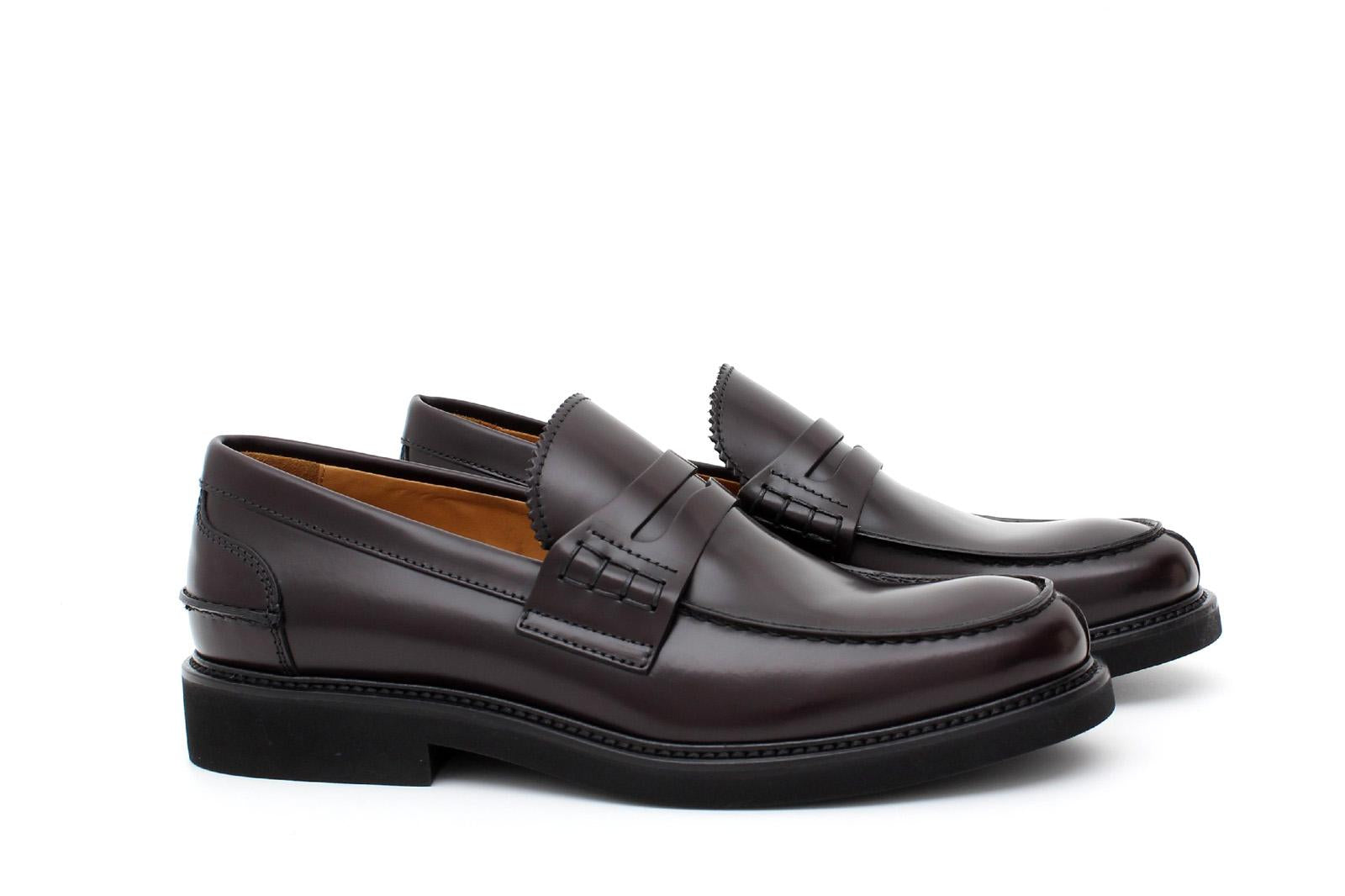Mocassino College stile inglese  in vitello spazzolato bordò e fondo in gomma leggera 5316CALBOR 290 ROSSI 