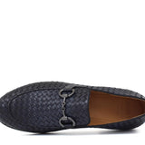 Mocassino lavorazione a sacchetto intero in vitello intrecciato blu con fondo in cuoio antiscivolo cucito blake 268VCBLU 260 ROSSI 