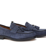 Mocassino in camoscio lavato navy  con fondo in cuoio antiscivolo lavato 1063VTZAF 14  UN ROSSI 