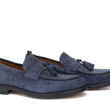 Mocassino in camoscio lavato navy  con fondo in cuoio antiscivolo lavato 1063VTZAF 14  UN ROSSI 