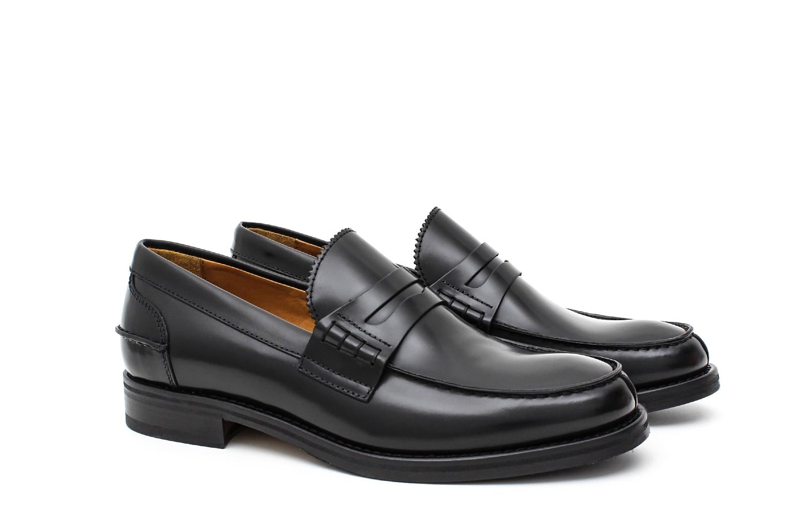 Mocassino College stile inglese in vitello spazzolato nero e fondo in cuoio 1/2 gomma 5316VCN 228 ROSSI 