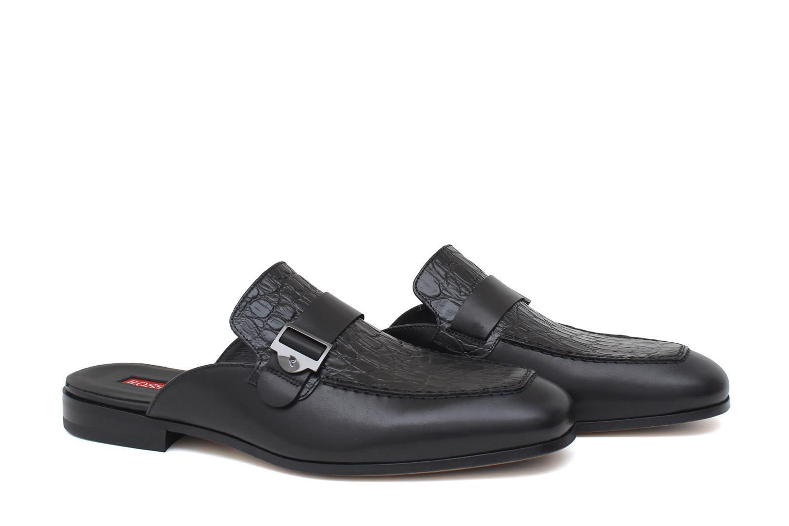 Sabot in vitello a fiore con riporto in cocco stampato nel colore nero 1505SERN 70 ROSSI 