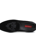 Pantofola con ricamo Rossi  in velluto nero con fondo cuoio antiscivolo 225SCDNE 216 ROSSI 