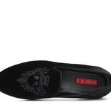 Pantofola con ricamo Rossi  in velluto nero con fondo cuoio antiscivolo 225SCDNE 216 ROSSI 