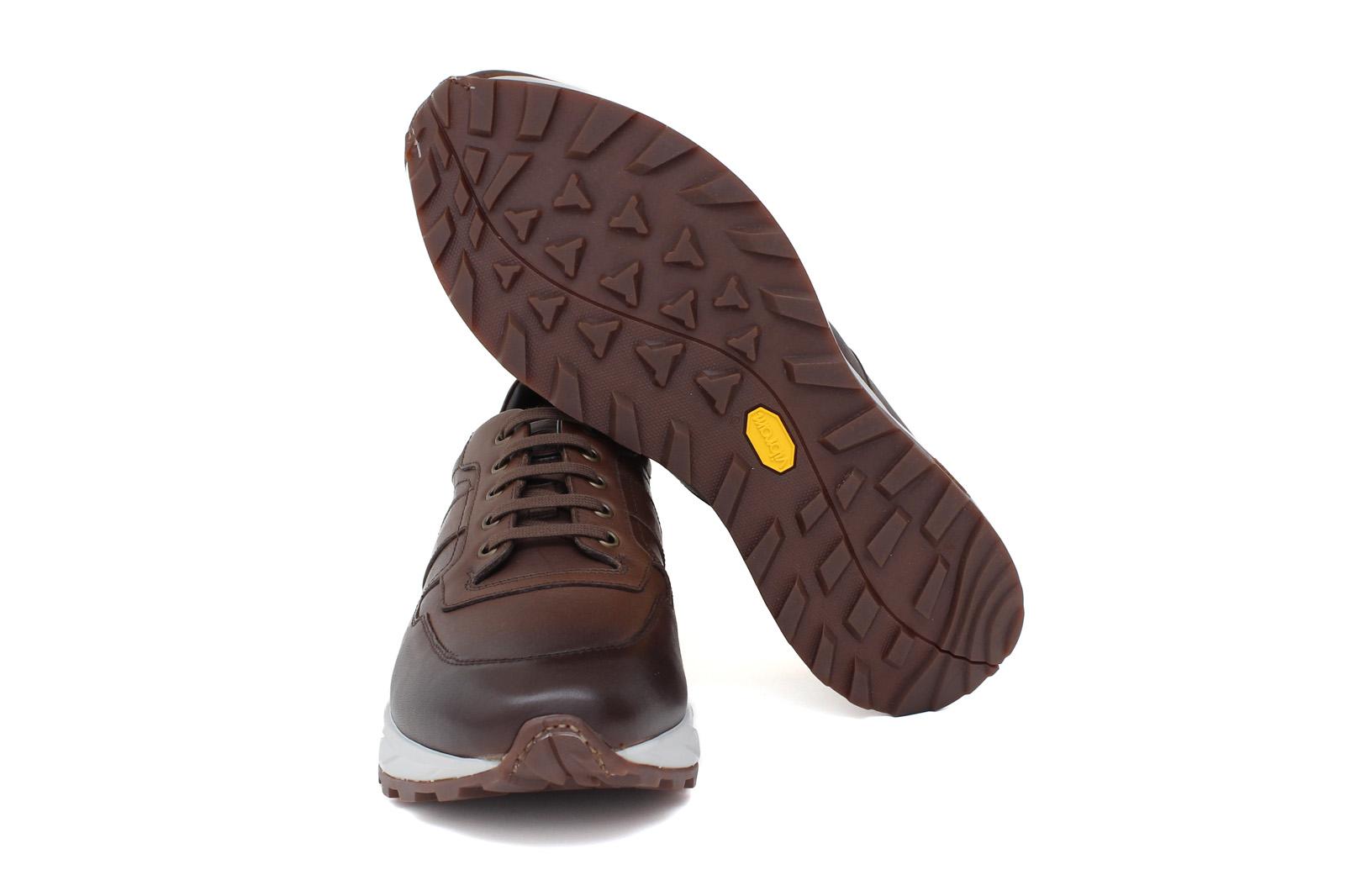 Sneaker in vitello naturale color marrone sfumato e fondo in gomma leggera vibram 1255VCAS 1147 ROSSI 