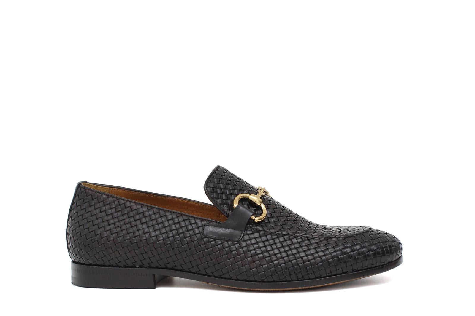 Mocassino con accessorio in vitellino intrecciato t. moro e fondo cuoio antiscivolo cucito 8690INTM 190 ROSSI 