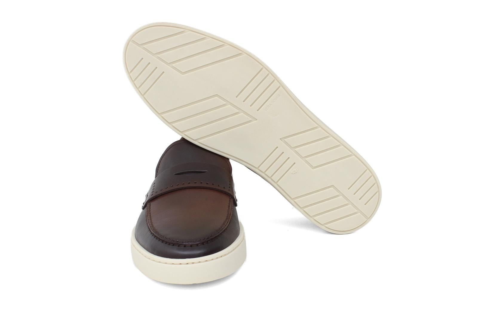 Slip on in vitello naturale colore marrone sfumato con fondo in gomma 1037DIXCAS 422 ROSSI 