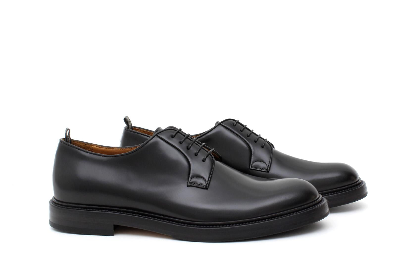 Derby liscio in vitello spazzolato nero con fondo doppio cuoio con antiscivolo 6403CALNE 1072 ROSSI 