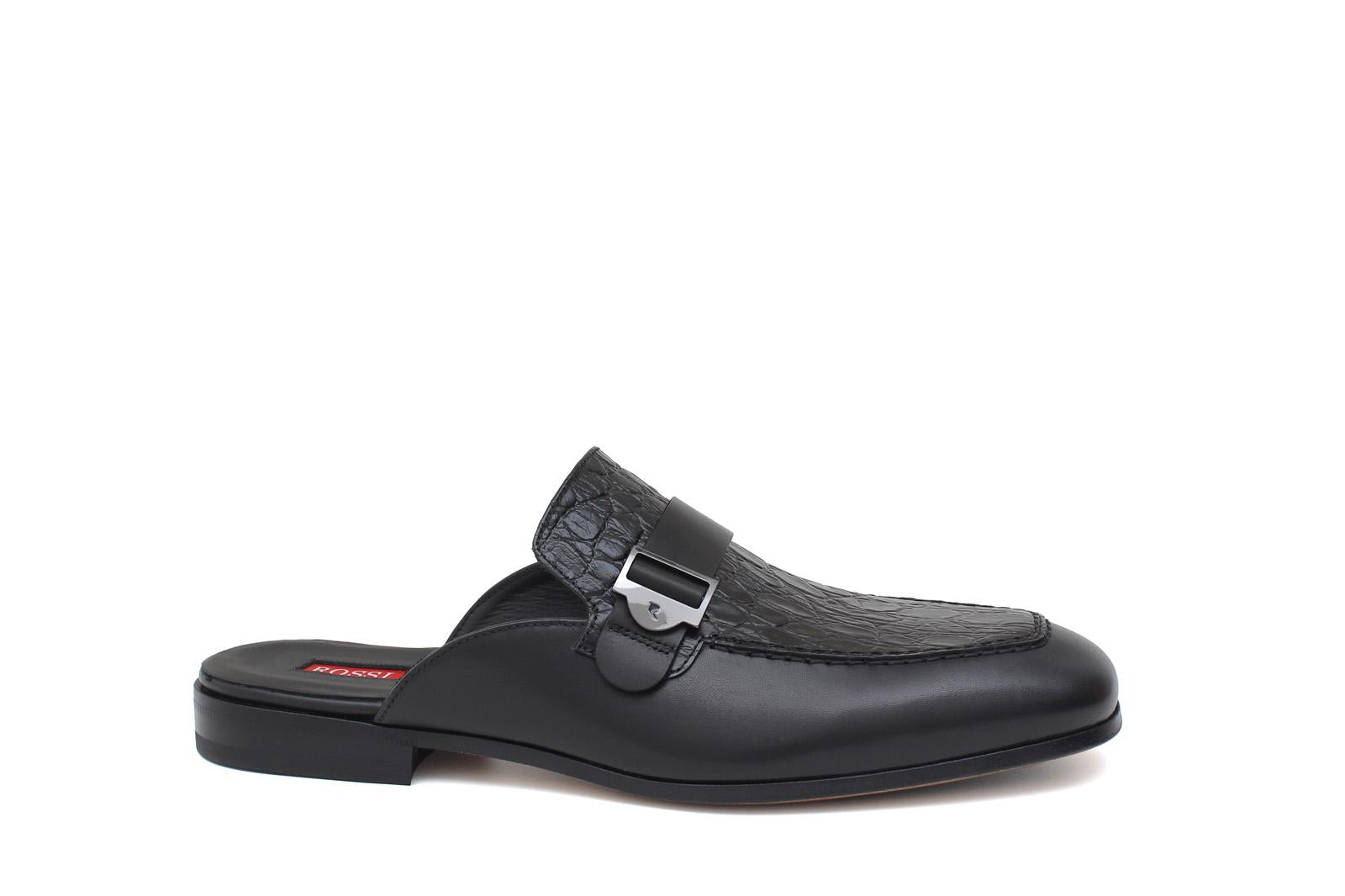 Sabot in vitello a fiore con riporto in cocco stampato nel colore nero 1505SERN 70 ROSSI 