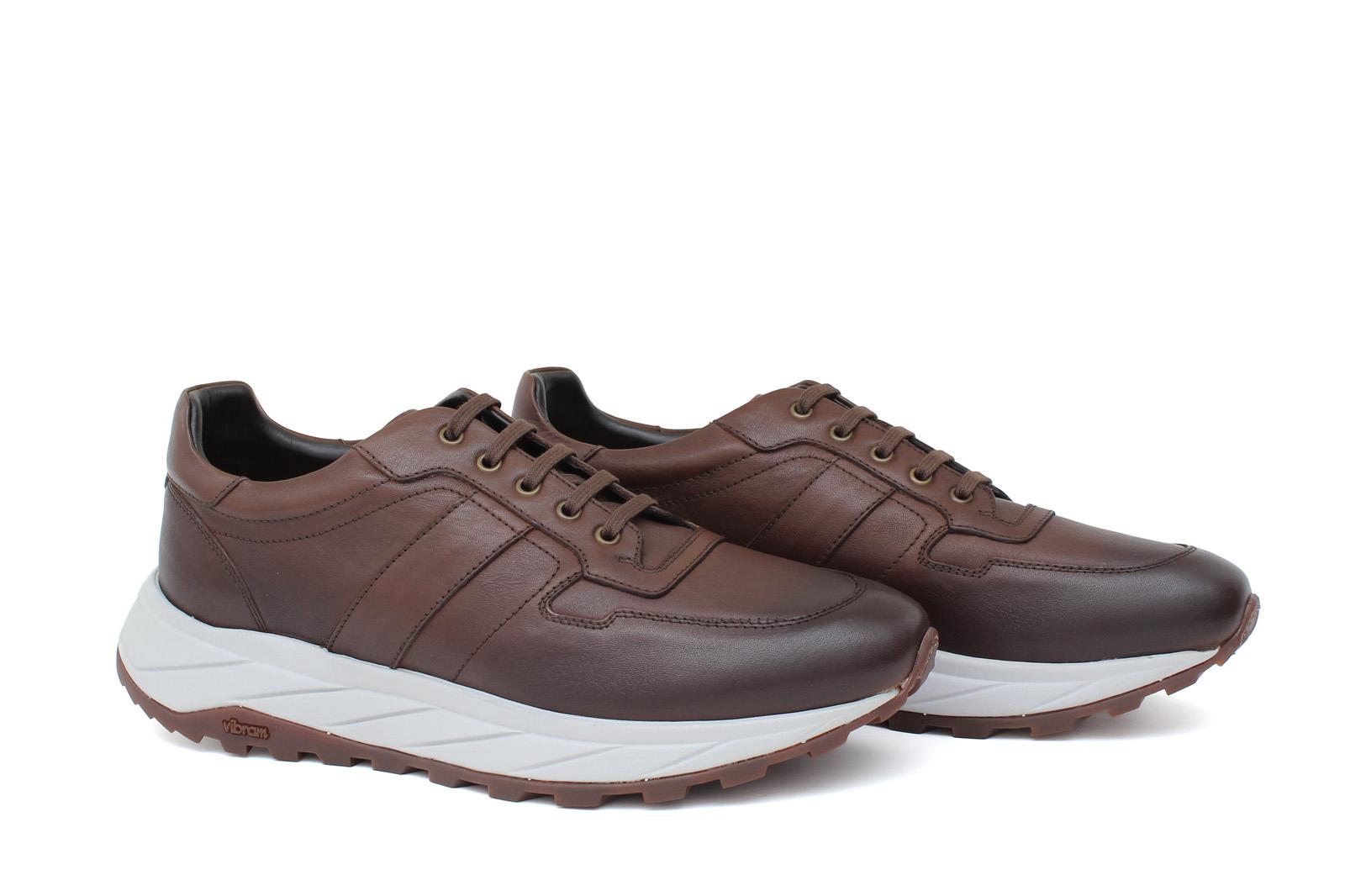 Sneaker in vitello naturale color marrone sfumato e fondo in gomma leggera vibram 1255VCAS 1147 ROSSI 