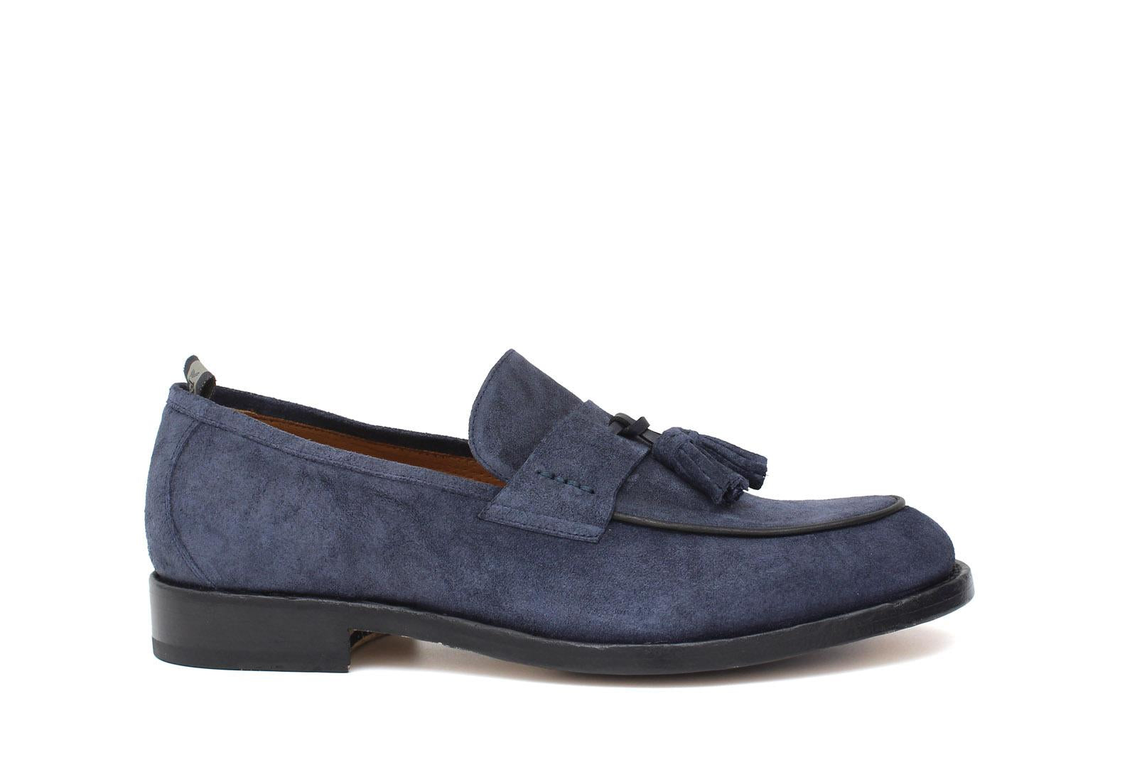Mocassino in camoscio lavato navy  con fondo in cuoio antiscivolo lavato 1063VTZAF 14  UN ROSSI 