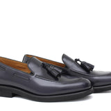 Mocassino sfoderato con mappine in vitello spazzolato blu con fondo in gomma leggera 7637CHBLU 52 ROSSI 