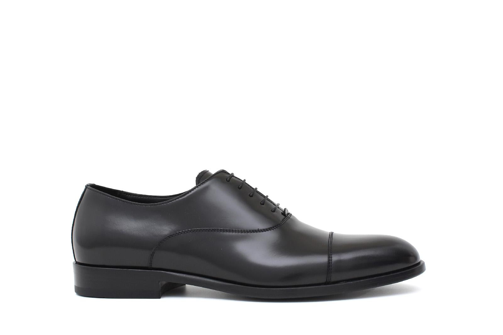 Francesina con puntalino in vitello spazzolato nero con fondo in  cuoio<BR/> 300TNER 635 ROSSI 