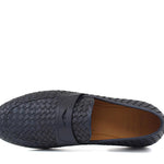 Mocassino in vitello intrecciato blu sfumato, lavorazione a sacchetto e fondo in cuoio con antiscivolo 263VCBLU 24 ROSSI 