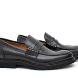 Mocassino College stile inglese in vitello spazzolato nero e fondo in gomma leggera 5316CALNE 143 ROSSI 