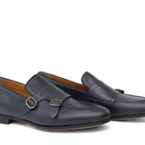 Doppia fibbia a sacchetto intero in vitello naturale blu sfumato e fondo in cuoio antiscivolo cucito blake 267DIXBLU 631 ROSSI 