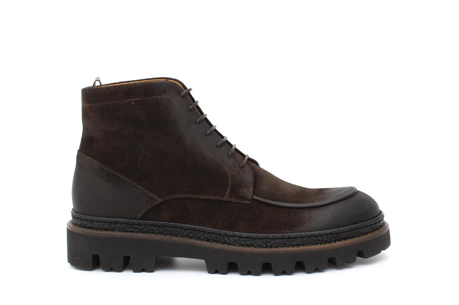 Stivaletto stringato in camoscio ingrassato testa di moro e fondo in gomma leggera 119PHQ 971 ROSSI 