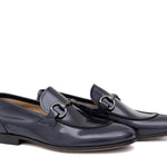 Mocassino con accessorio in vitello sfoderato blu con fondo in cuoio antiscivolo cucito blake 8681IABLU 373 ROSSI 