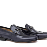 Mocassino con accessorio in vitello sfoderato blu con fondo in cuoio antiscivolo cucito blake 8681IABLU 373 ROSSI 