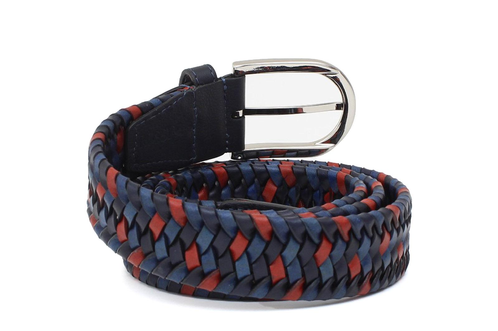 Cinta h 35 intreccio elasticizzato tricolore rosso/blu/azzurro con fibbia nikel satinato F0311NK5H5BLURO 96 ROSSI 