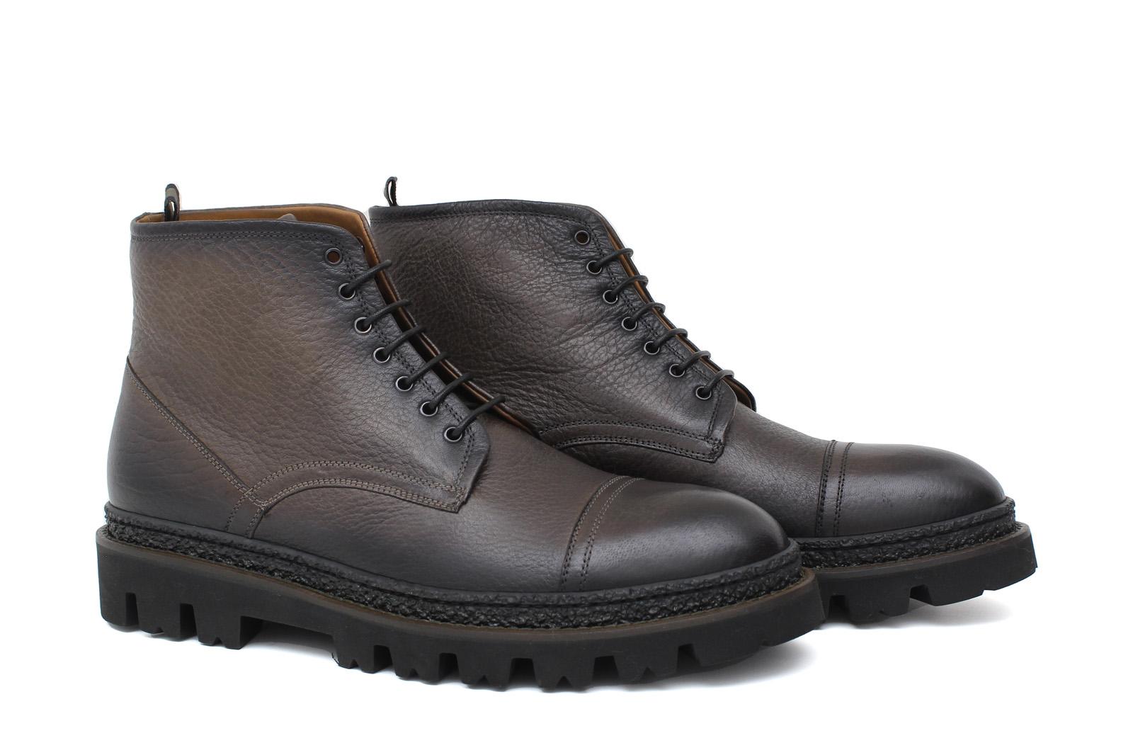 Stivaletto stringato in cervo vegetale color fango scuro con fondo gomma leggera 9199PCVGRI 178 ROSSI 