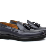 Mocassino con mappine in vitello spazzolato blu e fondo in gomma leggera 5853CALBLU 266 ROSSI 