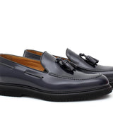 Mocassino con mappine in vitello spazzolato blu e fondo in gomma leggera 5853CALBLU 266 ROSSI 