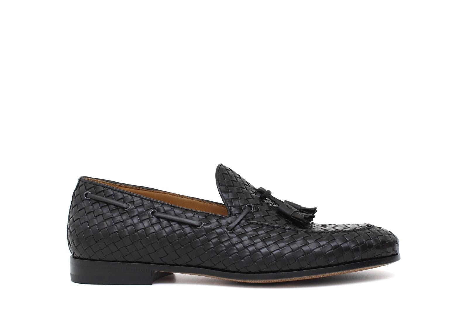 Mocassino a sacchetto intero intrecciato nel colore nero con fondo cuoio antiscivolo 265VITCNE 191 ROSSI 