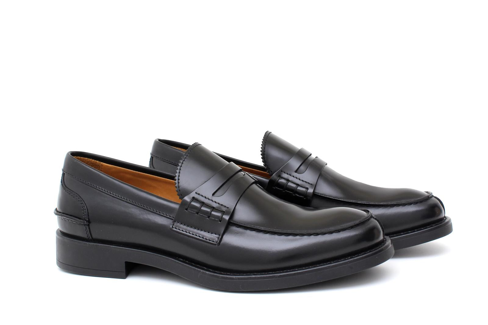 Mocassino College stile inglese in vitello spazzolato nero e fondo gomma 5316GCANE 349 ROSSI 