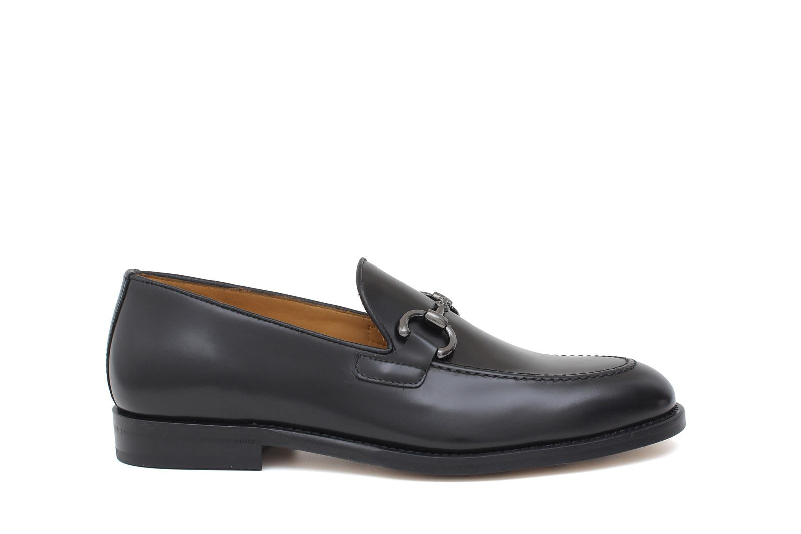 Mocassino con accessorio in vitello spazzolato nero con fondo in cuoio antiscivolo 644MORSCN 20 ROSSI 